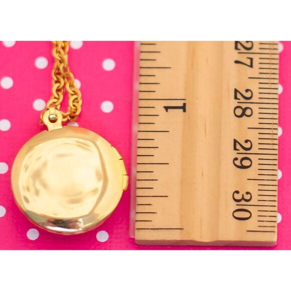 Vintage Circle Blue Rhinestones Gold Tone Locket Necklace by Avon 20 inch - P7 - Picture 4 of 4